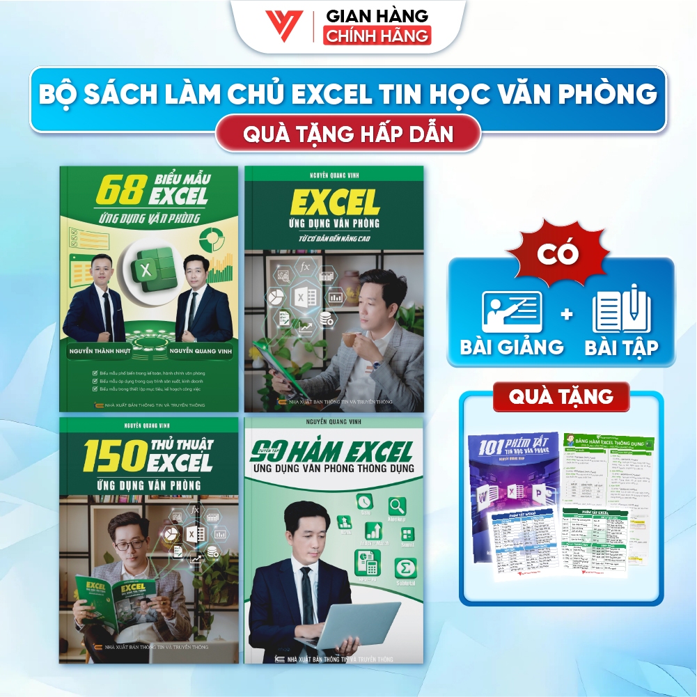 Bộ 4 Sách Tin Học 68 Biểu Mẫu Excel - Excel Ứng Dụng - 150 Thủ Thuật Excel - 90 Hàm Excel - Nguyễn Q