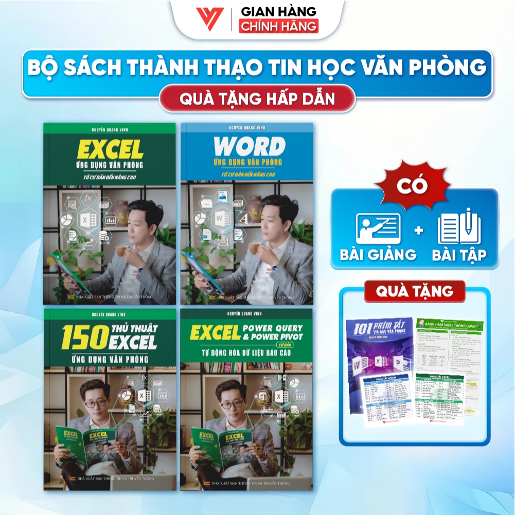 Bộ 4 Sách Tin Học Excel Ứng Dụng - Word - 150 Thủ Thuật Excel - Excel Power Query - Nguyễn Quang Vin