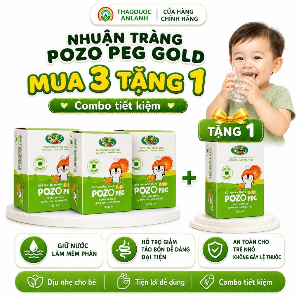 Nhuận tràng PEG POZO GOLD 4000 giảm táo bón, làm mềm phân cho bé an toàn