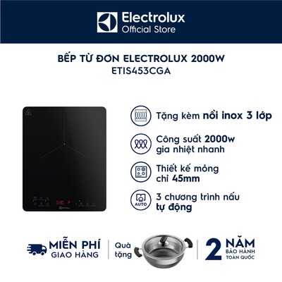 [Mới] Tặng nồi - Bếp từ đơn Electrolux để bàn 2000W Series 500 - 3 chương trình nấu ETIS453CGA