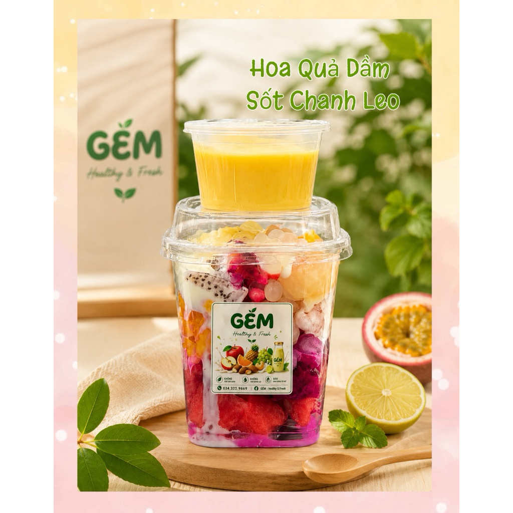 [Hoả Tốc]- Hoa Quả Dầm Sốt Chanh Leo - Cốc 500ml- Hoa Quả Gọt Sẵn - Trái Cây.