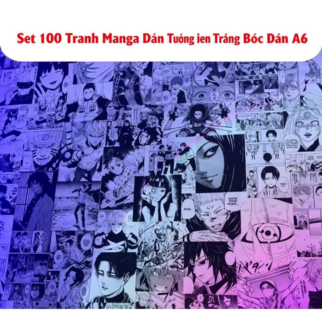 Combo 100/200/300 Tờ Manga Wall A6 Có Keo Set Tấm Hình Dán Tường Anime Trang Trí Bàn Học