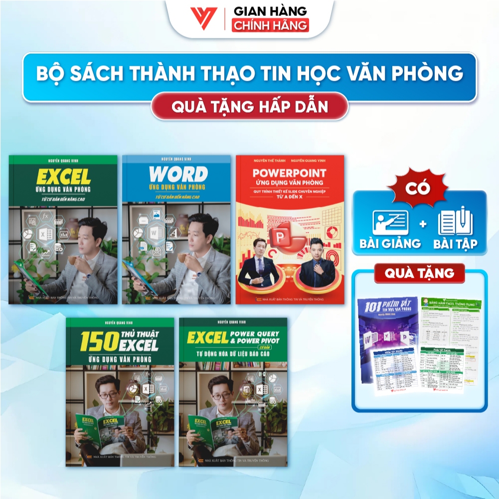 Bộ 5 Sách Tin Học Excel - Word - PowerPoint - 150 Thủ Thuật Excel - Excel Power Query - Nguyễn Quang