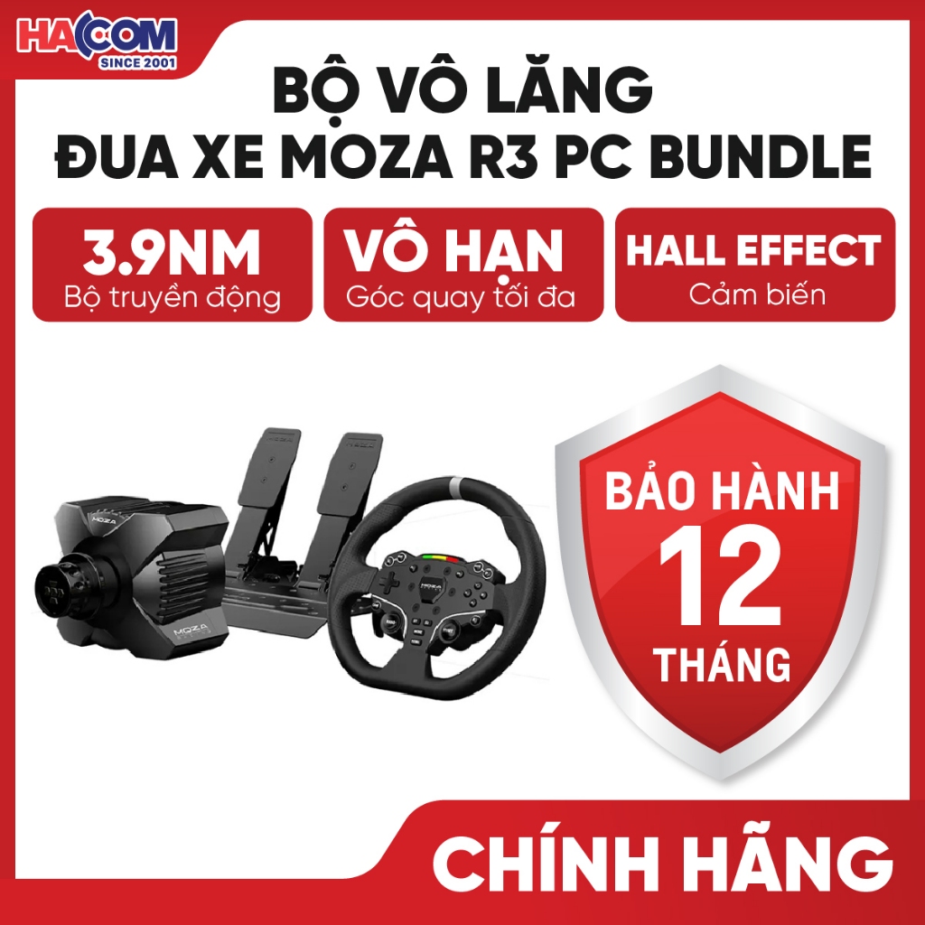 Bộ Vô Lăng Đua Xe Moza R3 Bundle PC/Xbox (R3 Wheel Base/Vô Lăng/Pedal/Ngàm Kẹp Bàn) - BH 12 Tháng