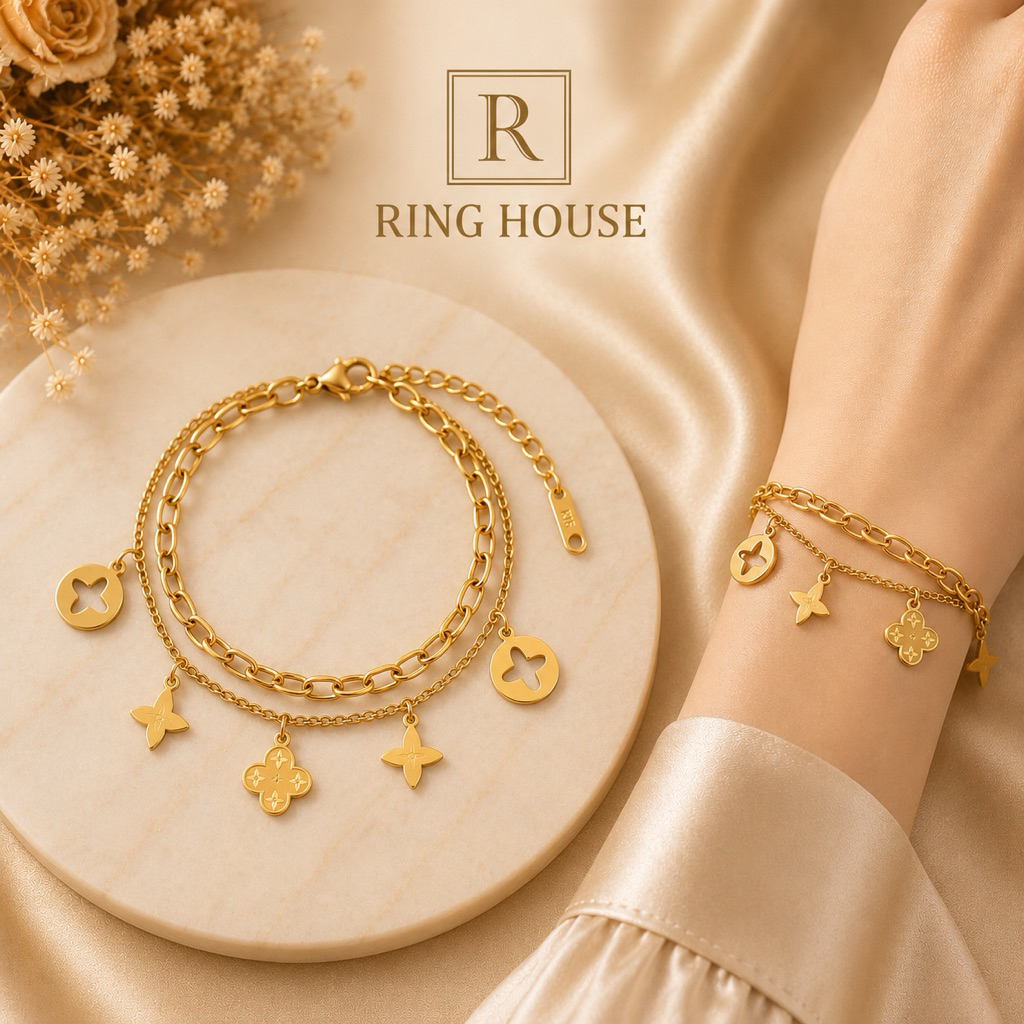 (Titan) B39 Lắc tay nữ titan không đen hoạ tiết đẹp Ring House