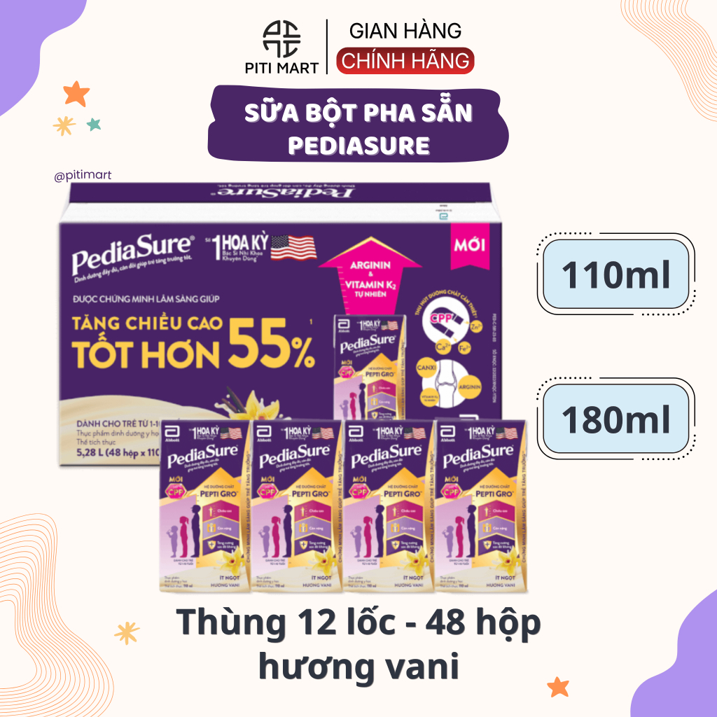 Thùng sữa PediaSure pha sẵn hương vani 110ml/180ml