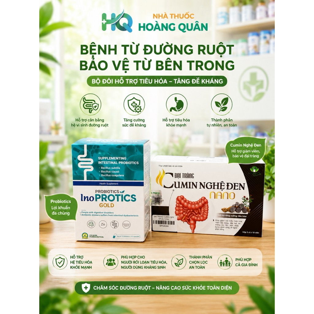 Combo Hỗ Trợ Tiêu Hóa – Bảo Vệ Đại Tràng InoProTics Gold & Cumin Nghệ Đen Nano