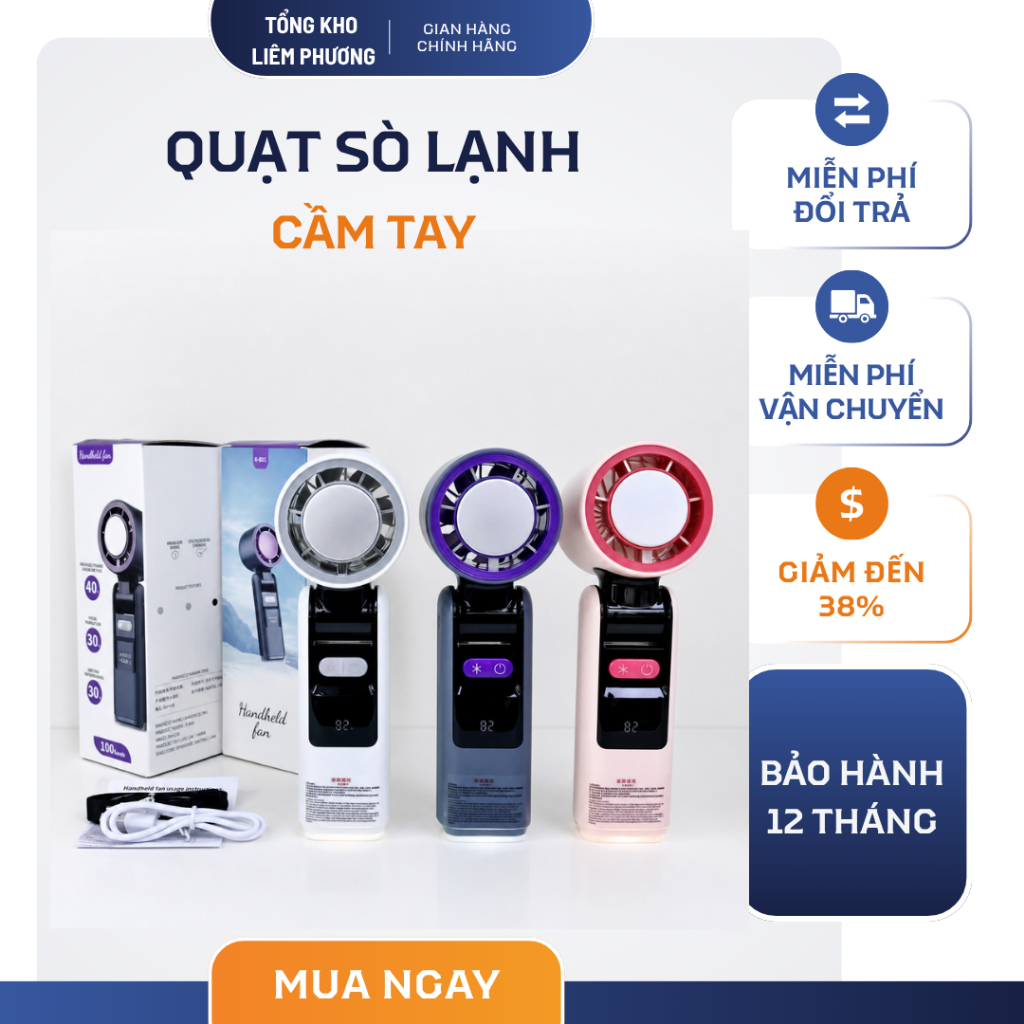 [Pin trâu] Quạt sò cầm tay gấp gọn có đèn 4000MAH, quạt mini cầm tay, máy quạt cầm tay LP