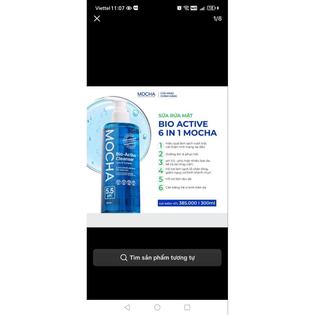 sữa rữa mặt mocha bio active chính hãng