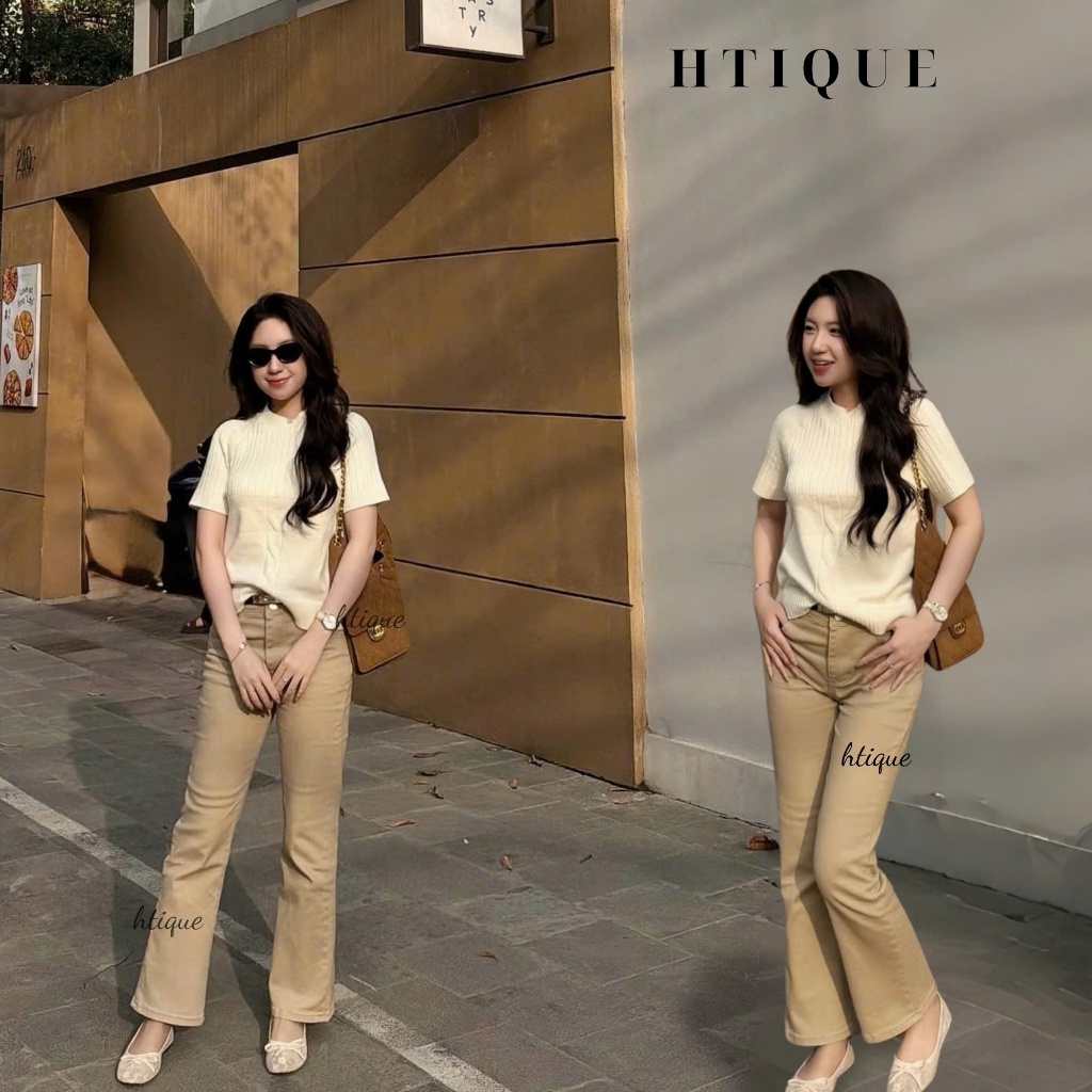 HTIQUE - Deal mở bán Quần jean ống đứng be cát sang trọng, Quần jean nữ thanh…