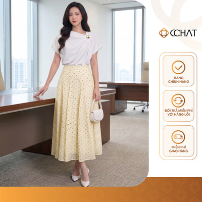 Chân Váy 𝐂𝐂𝐇𝐀𝐓 Dáng Xòe Celina Họa Tiết Chấm Bi Chất Liệu Tơ Mềm Mại 16CDV2026XT