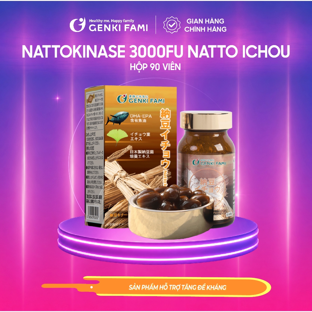 TPBVSK Viên Uống Ngừa Đột Quỵ, Bổ Não, Nattokinase 3000FU Natto Ichou Genki Fami Nhật Bản - Hộp 90 V