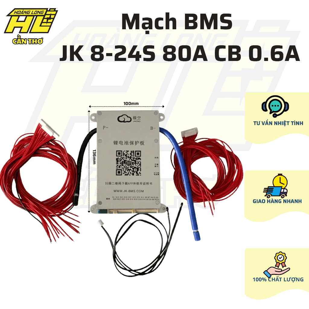 Mạch BMS JK 8S-24S 80A - Cân Bằng Chủ Động 0.6A - Kết Nối App & Bluetooth