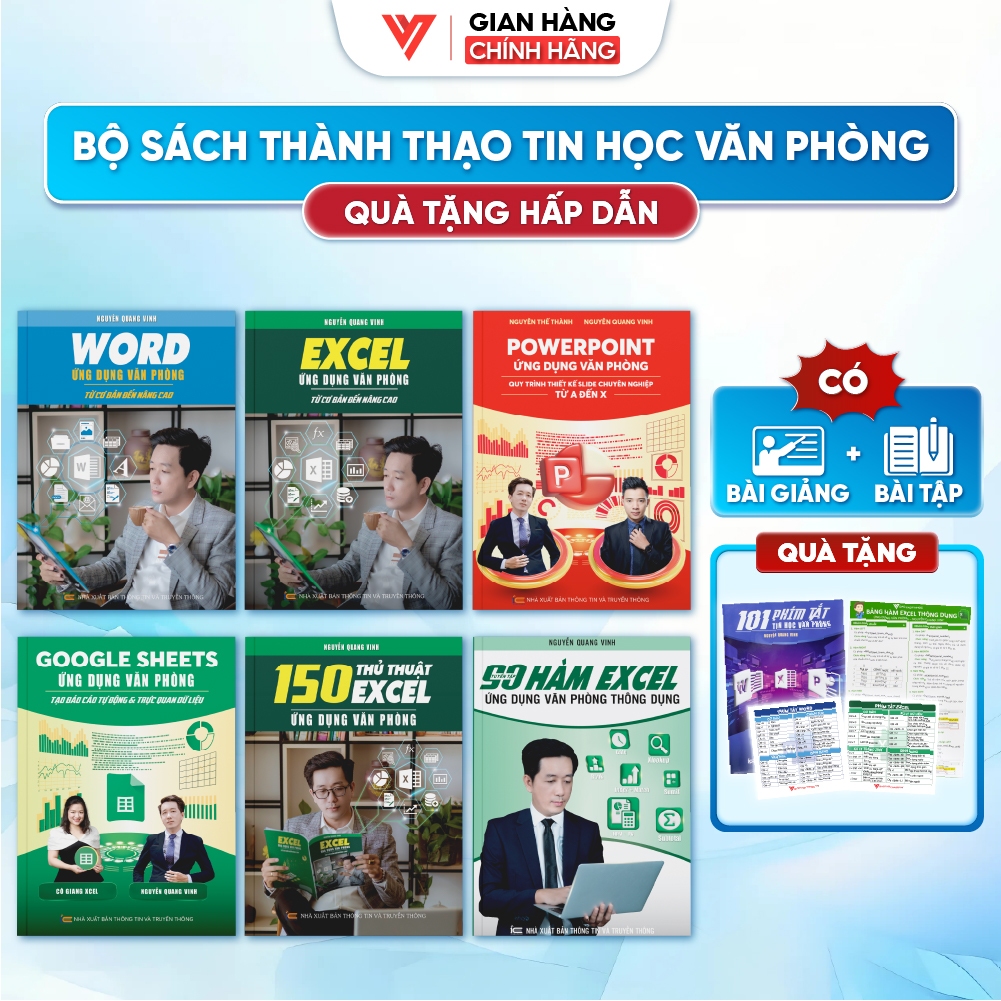 Bộ 6 Sách Tin Học Word - Excel Ứng Dụng - PowerPoint - Google Sheets - 150 Thủ Thuật Excel - 90 Hàm 