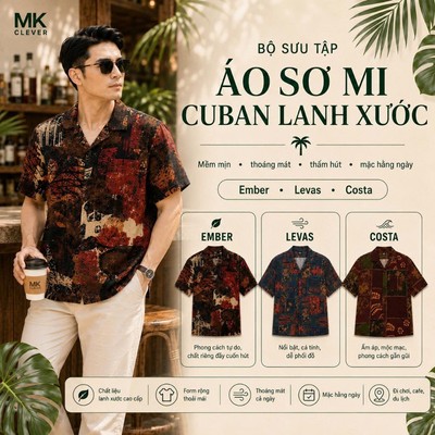 Bộ sưu tập Áo Sơ Mi Cuban Lanh xước MK CLEVER Chất vải mềm mịn thoáng mát, thấm hút tốt, thoải mái form rộng hằng ngày