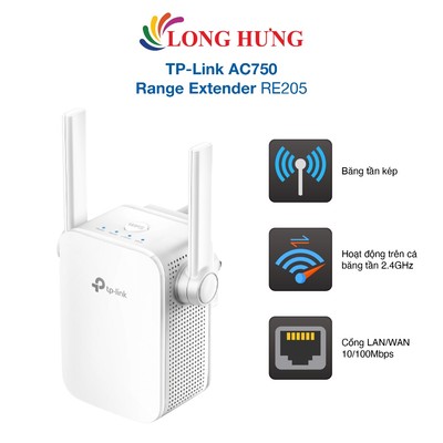 Bộ mở rộng sóng Wifi TP-Link AC750 Range Extender RE205 - Hàng chính hãng