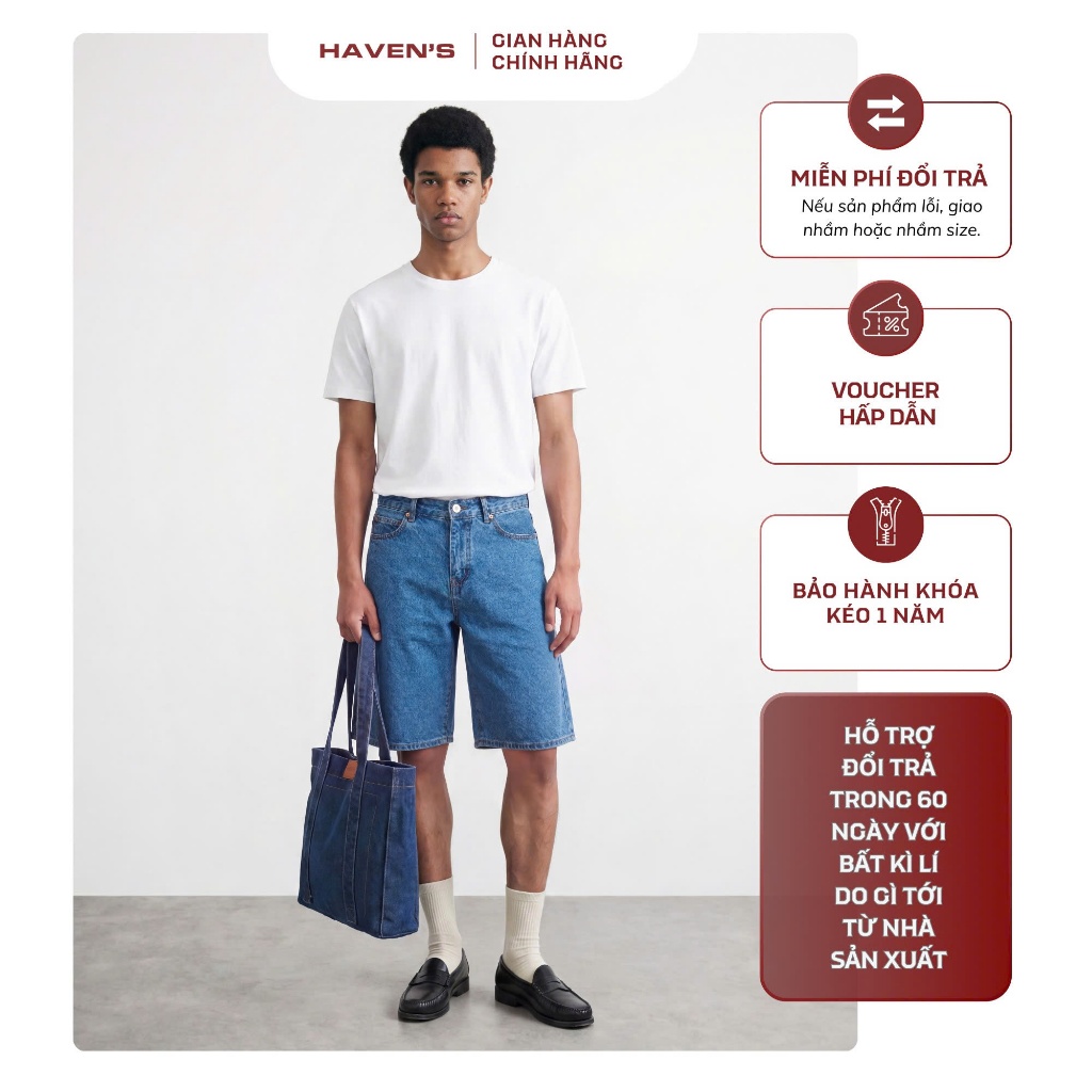 [SN] quần Short Jeans ngắn nam nữ HAVEN'S form rộng basic, chất Cotton cao cấp trẻ trung, mềm mịn, đ