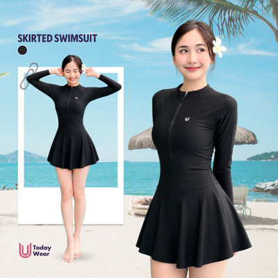 Đồ bơi liền thân dài tay nữ Skirted Marine Swimsuit Today U Wear chất liệu KIRA cao cấp
