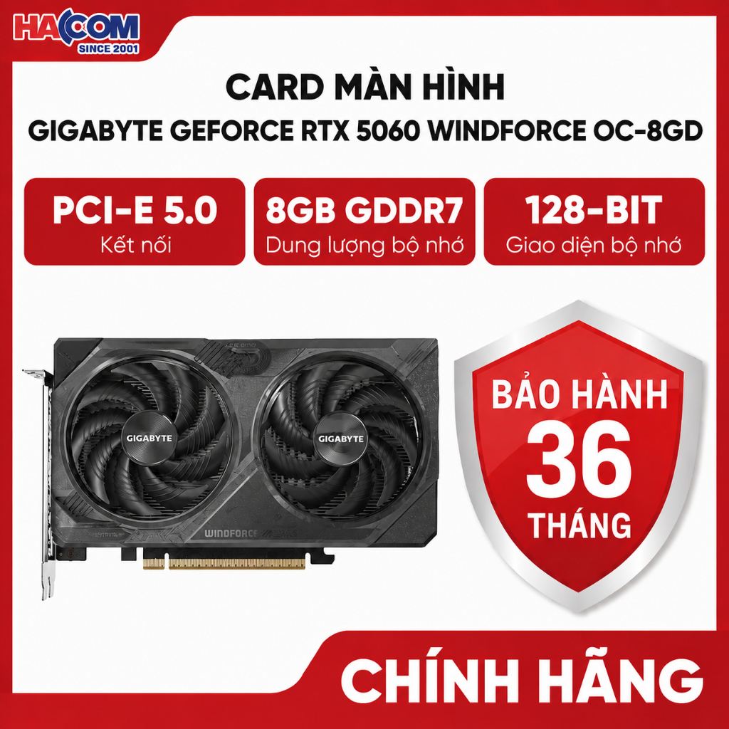 Card Màn Hình Gigabyte RTX 5060 WINDFORCE OC-8GD (GV-N5060WF2OC-8GD) HACOM PC
