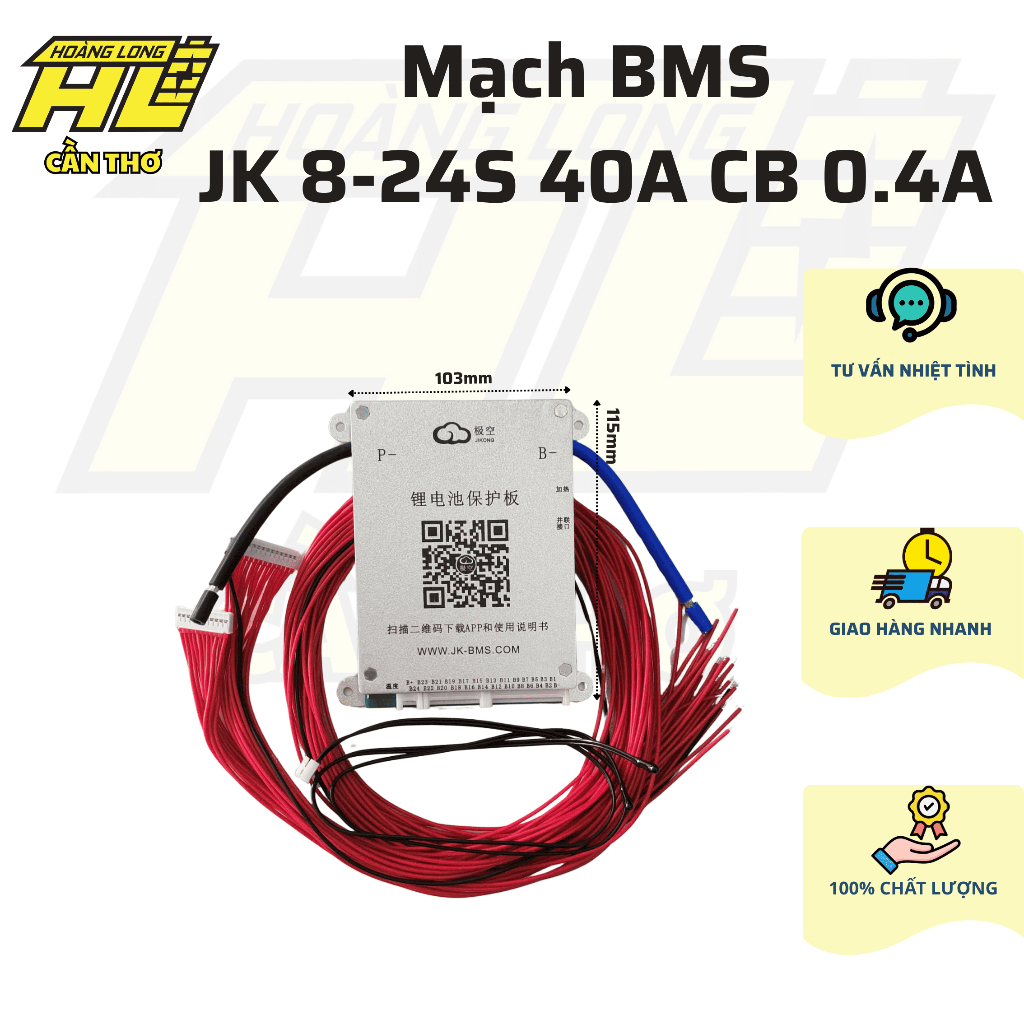 Mạch BMS JK 8S-24S 40A - Cân Bằng Chủ Động 0.4A - Kết Nối App & Bluetooth