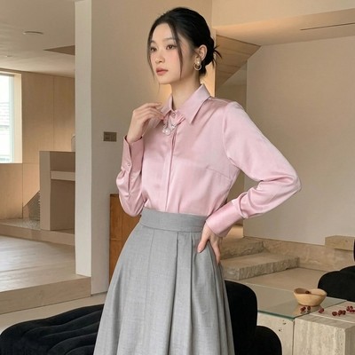 Áo sơ mi lụa hồng công sở tay dài sang trọng Callene (L2632)