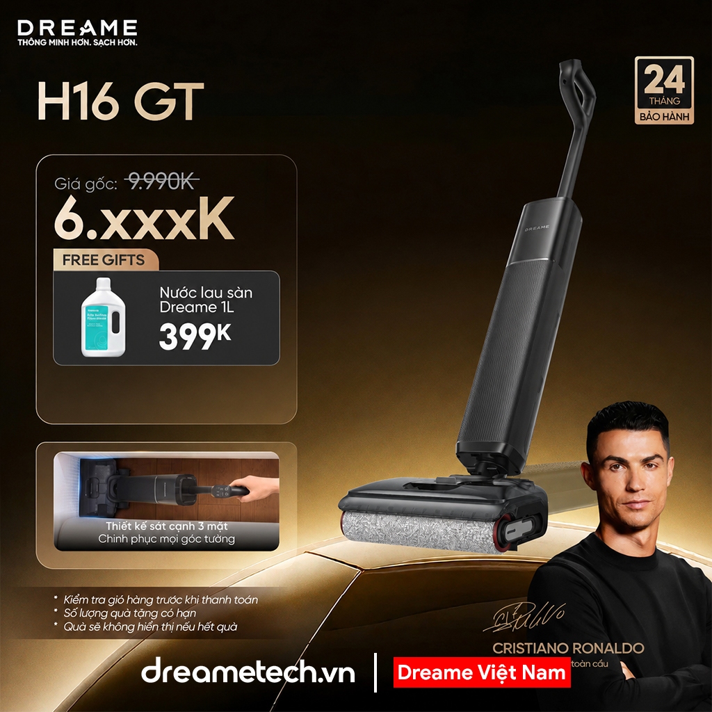 Máy hút bụi lau sàn không dây Dreame H16 GT | thiết kế siêu mỏng 9.9cm | lực hút cực đại 23.000Pa | 
