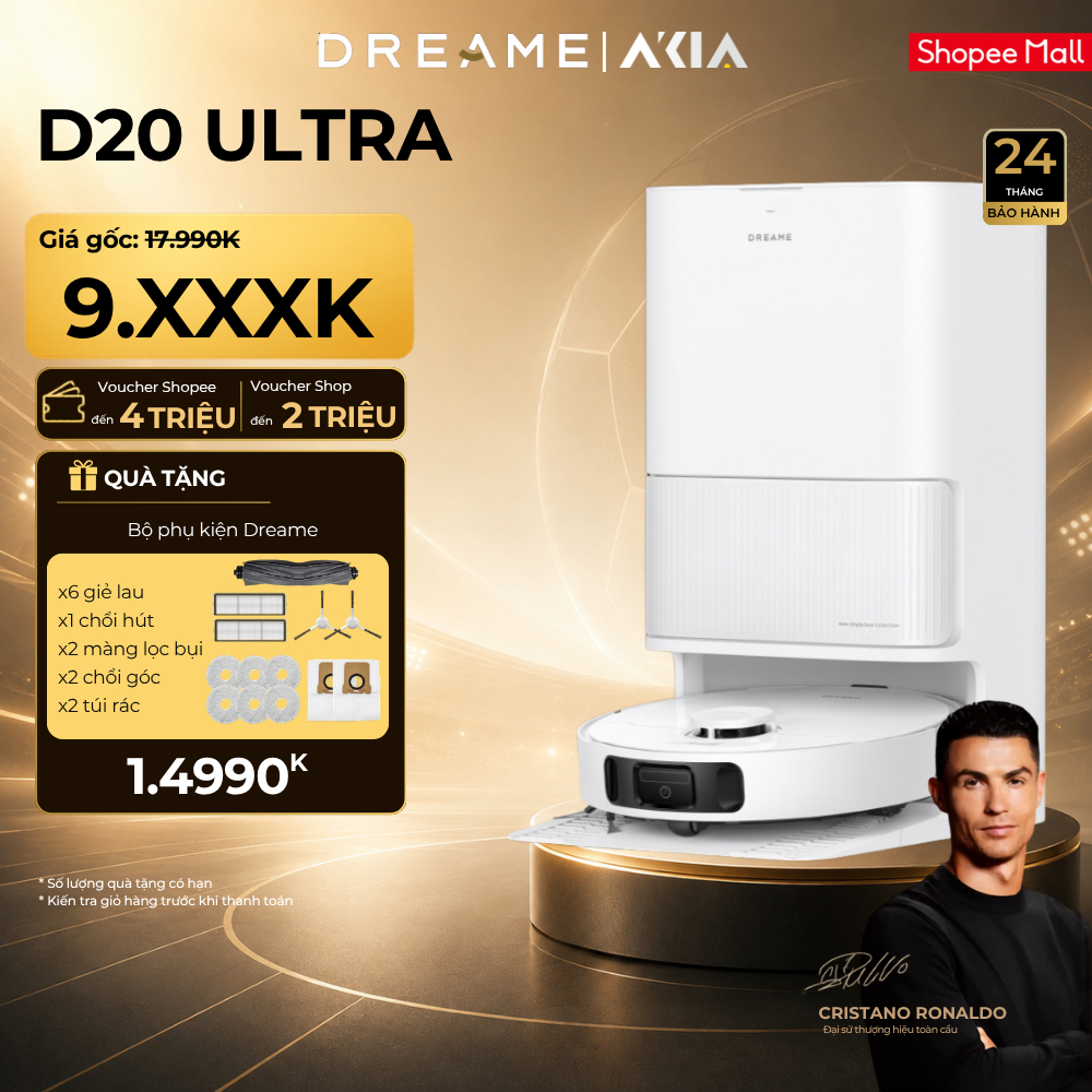 [TẶNG BỘ PHỤ KỆN] Robot hút bụi lau sàn Dreame D20 Ultra - Lực hút 13.000Pa - BH 24 Tháng