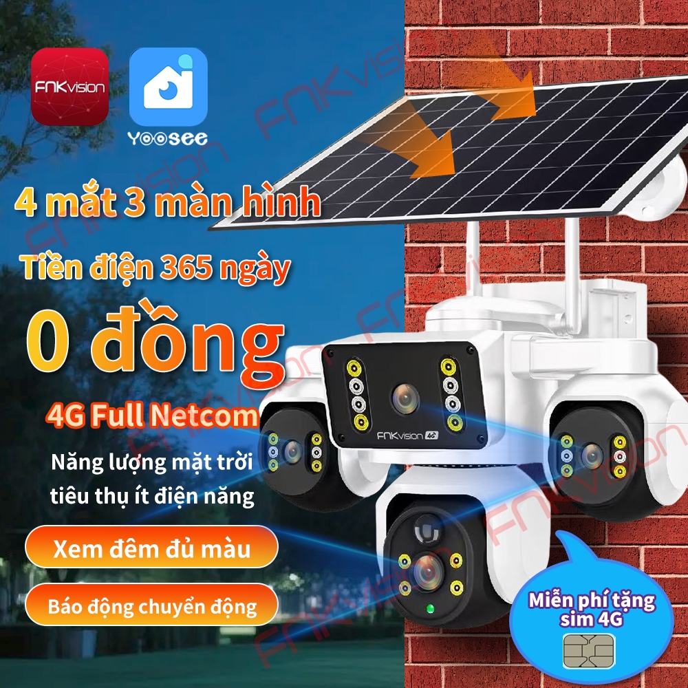 [fnkvision]Camera Yoosee Năng Lượng Mặt Trời SIM 4G 3 Mắt 18MPX 4K, Đàm Thoại 2 Chiều, Đêm Có Màu, X