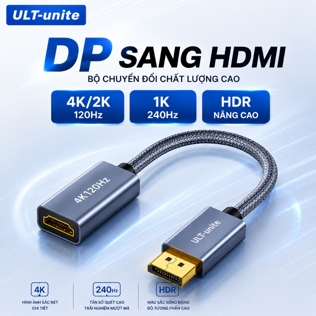 Cáp Chuyển Đổi DP Sang HDMI ULT-unite 4K 120Hz 2K 240Hz HDR, Chống Nhiễu Cao Cấp