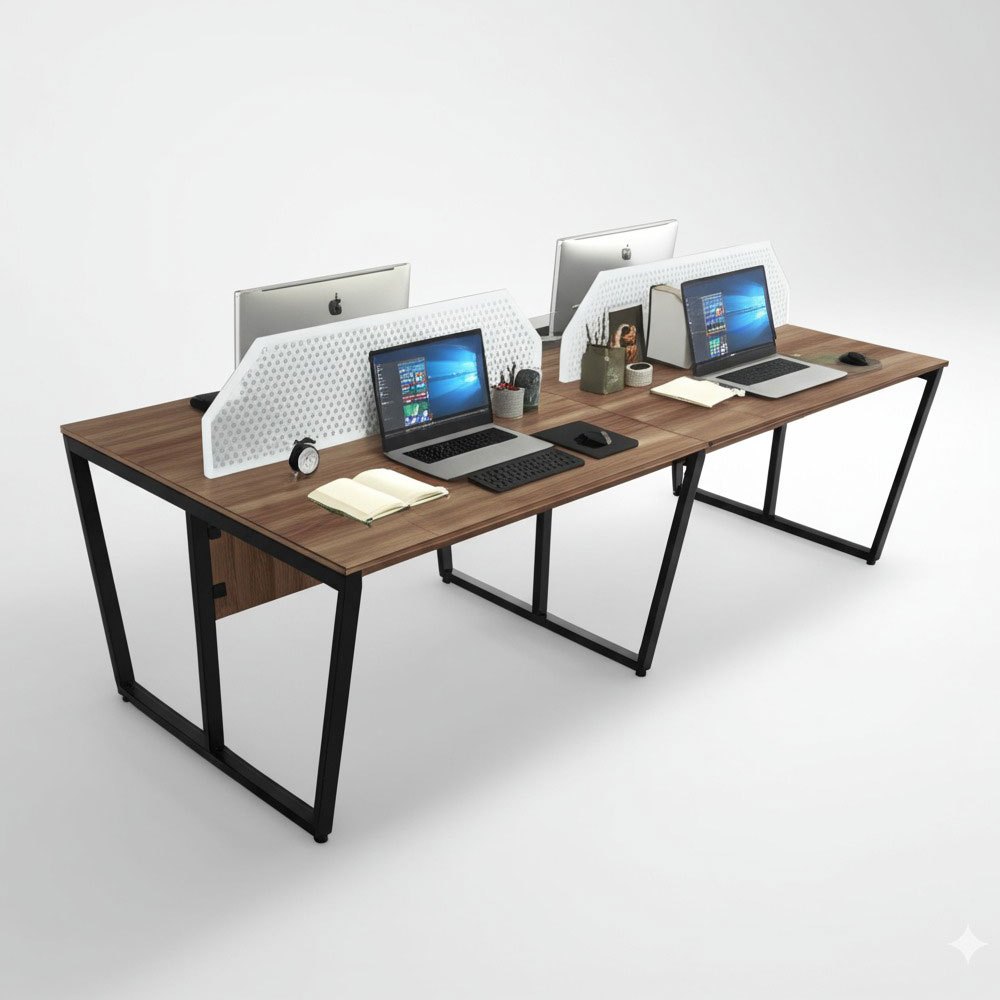 Bàn cụm 4 người có tấm chắn 240x120cm gỗ plywood chân lắp ráp