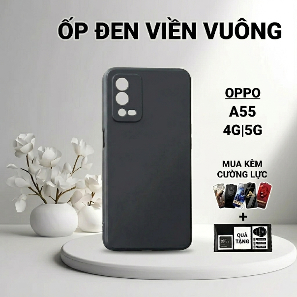 Ốp lưng Oppo A55 4G, A55 5G Hekon trơn màu đen | Ốp điện thoại Oppo dẻo bảo vệ camera đt toàn diện