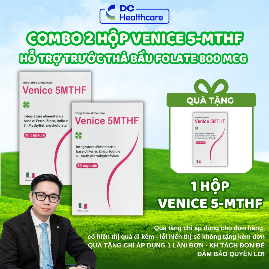 [COMBO 2 HỘP] Thả Bầu Venice 5-MTHF 30 Viên - Bổ Sung Sắt, 5MTHF Hỗ Trợ Giảm Nguy Cơ Thiếu Máu
