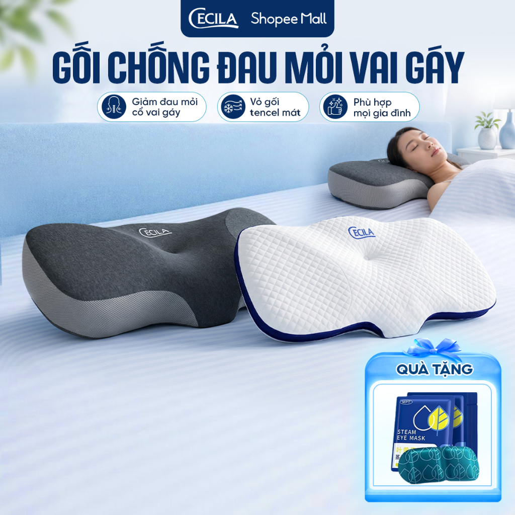 Gối công thái học CECILA Gối Nệm Y Tế cao su non đàn hồi chống đau cổ vai ngáy, chống ngủ ngáy, hỗ t