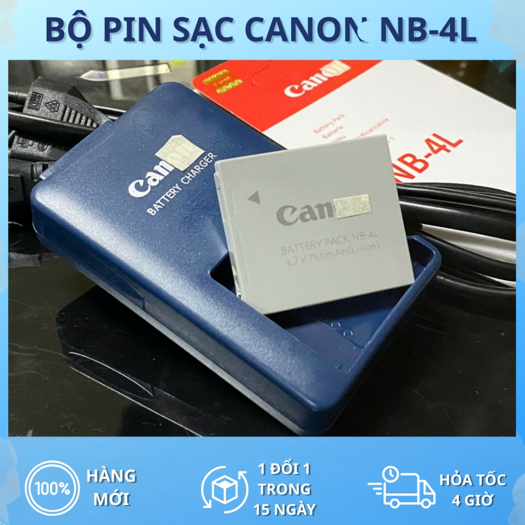 Bộ Pin, Sạc Canon NB-4L Cho IXUS/IXY 30, 40, 50, 60, 70, 80, 90, 100 IS, 220 IS, 510 IS...