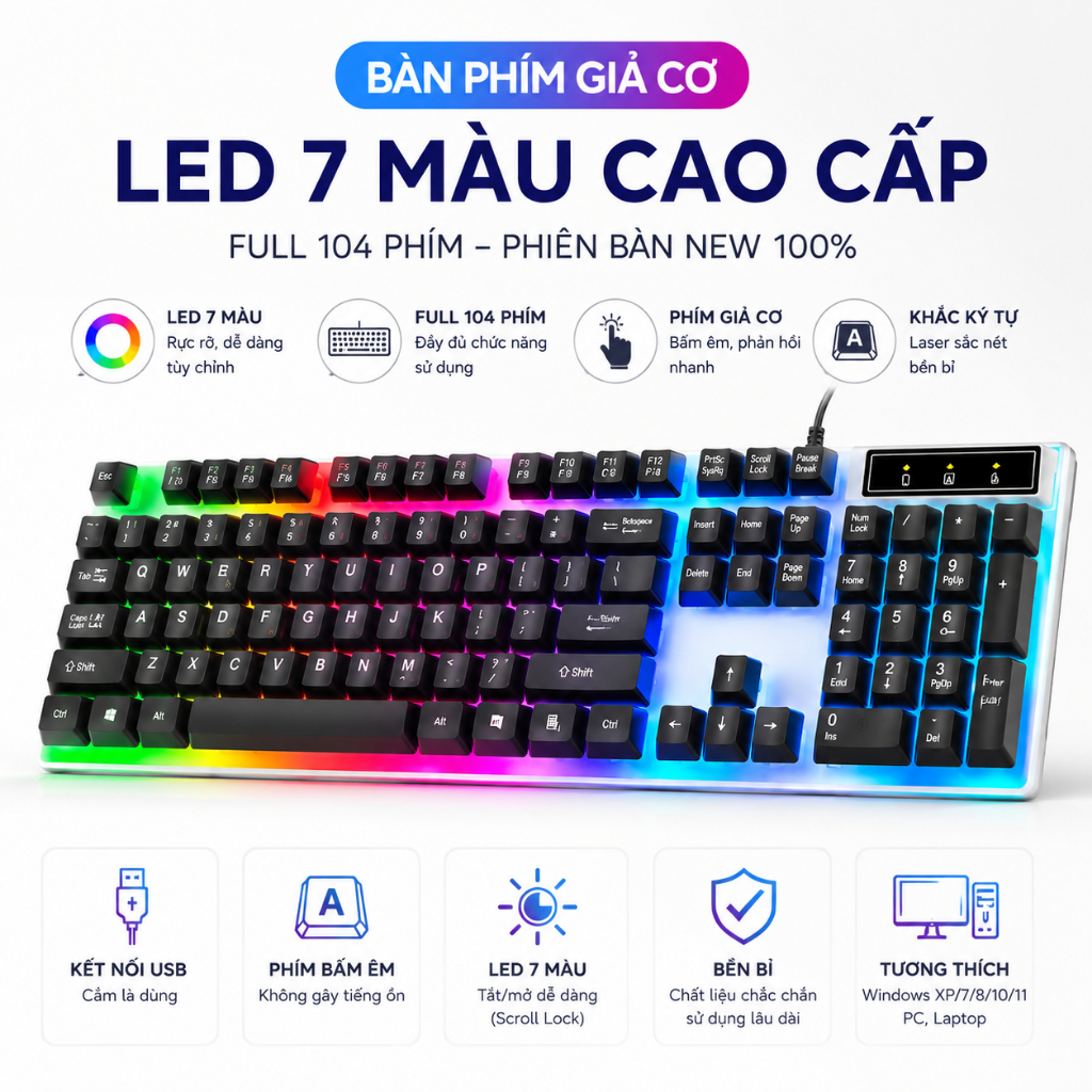 Bàn Phím Chuột Giả Cơ Game LED 7 màu G21B VDS