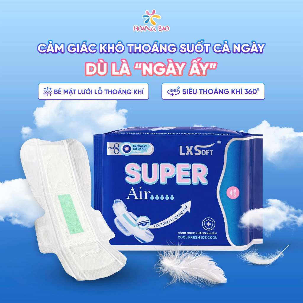 Băng vệ sinh LXSoft Super Air BỀ MẶT LƯỚI siêu mềm mại, mỏng nhẹ 1mm, siêu thấm hút và thoáng khí ch