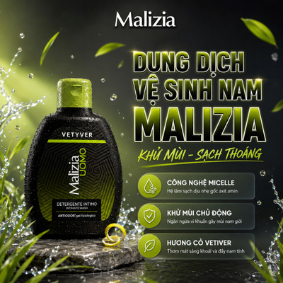 Dung Dịch Vệ Sinh Nam MALIZIA UOMO 200ml Hương Nước Hoa - Sạch Sâu, Khử Mùi & Kháng Khuẩn Toàn Diện