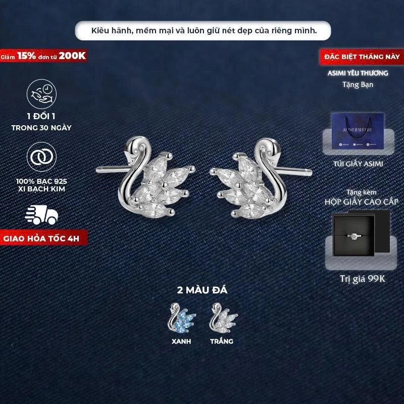 Bông tai bạc nữ S925 Thiên Nga Asimi Odette Swan KT36 1