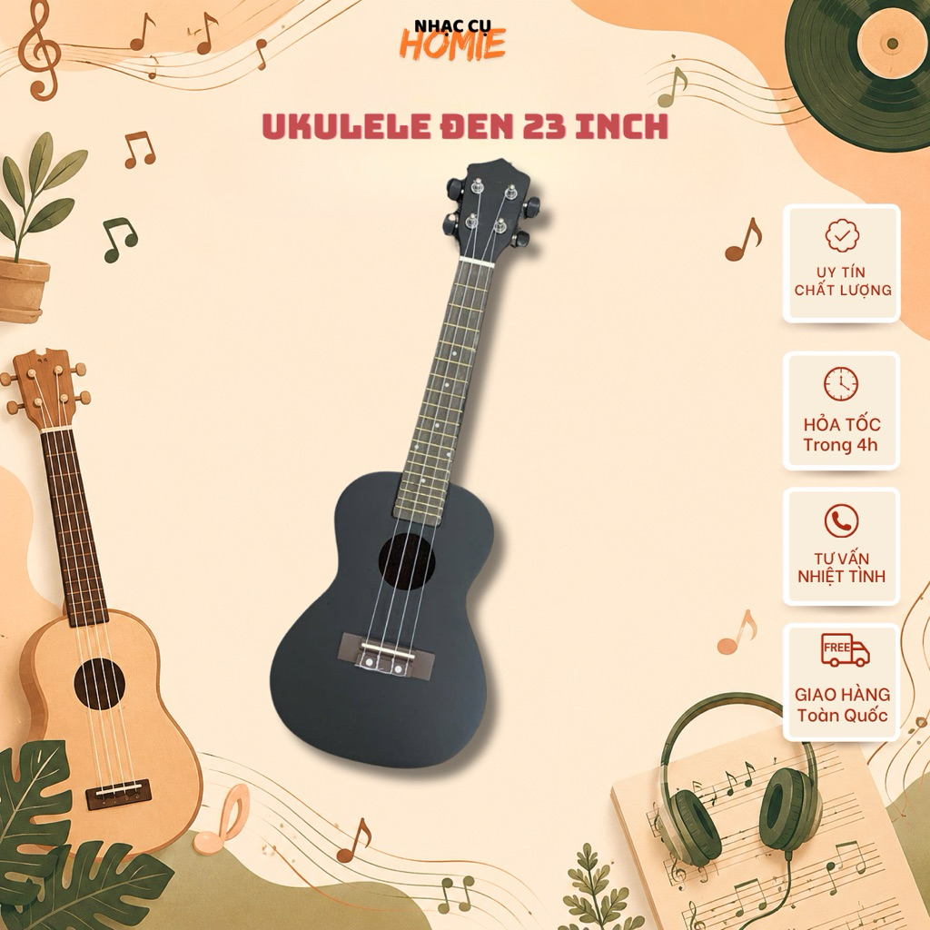 ĐÀN UKULELE CONCERT ĐEN TRƠN