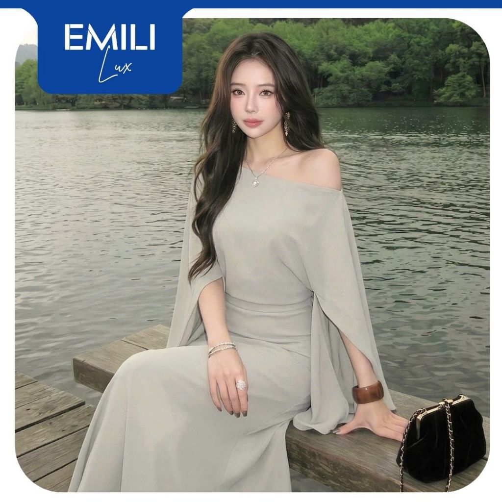 Set áo lệch vai tay rủ Hàn Quốc phối chân váy dài đuôi cá nhẹ Emili Lux sang chảnh đi biển B207