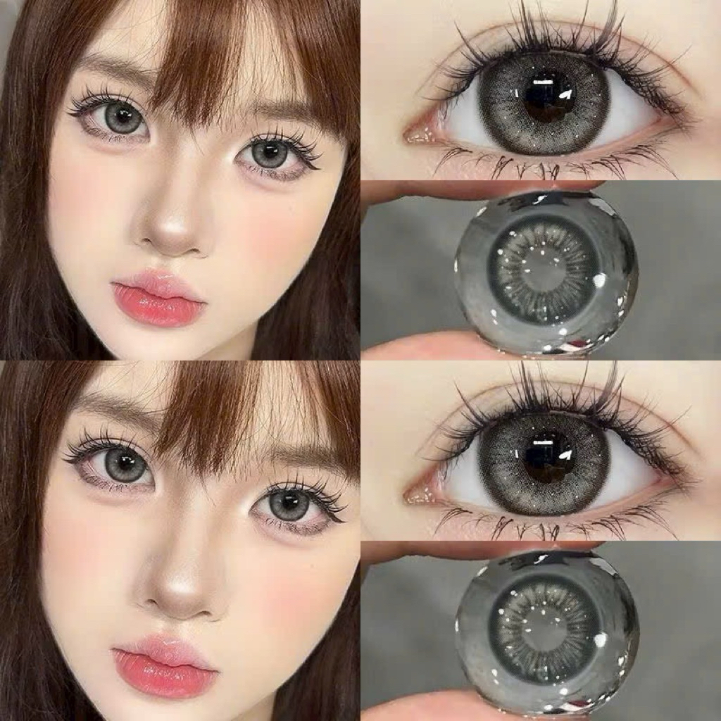 ( 1 cặp) Lens Milk tea gray GIÃN TO 14.5- Kính áp tròng Xám tây vân đá giã