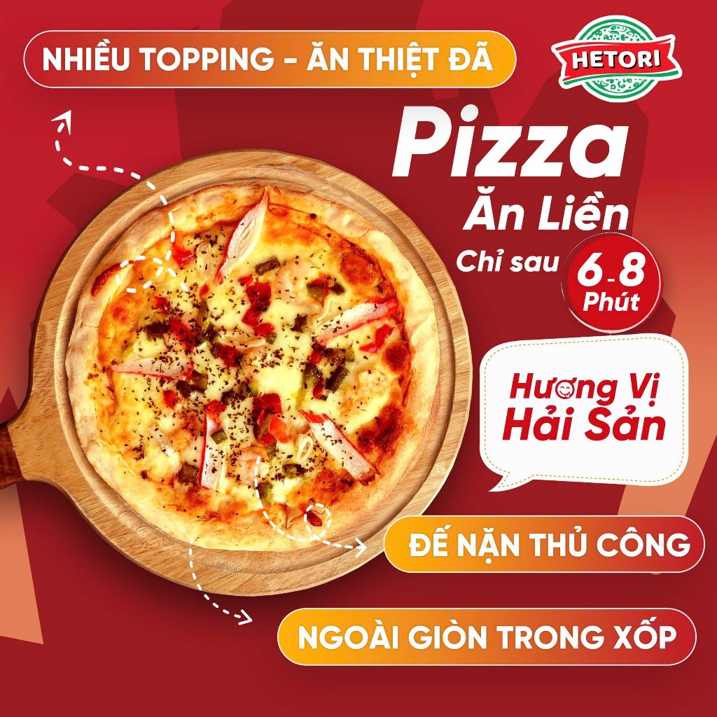 3 cái bánh Pizza HETORI Hải sản, Bò Bắp, Xúc Xích- Giòn Ngon, Nhanh Gọn, Thơm Ngậy ( đóng gói sẵn) -
