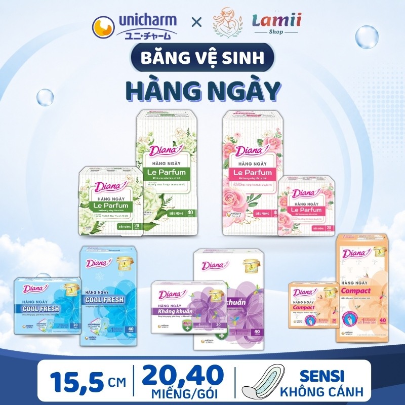 Lốc 6 gói Băng Vệ Sinh Hàng Ngày Diana hương hoa - kháng khuẩn - cool fresh - compact Lamii Shop