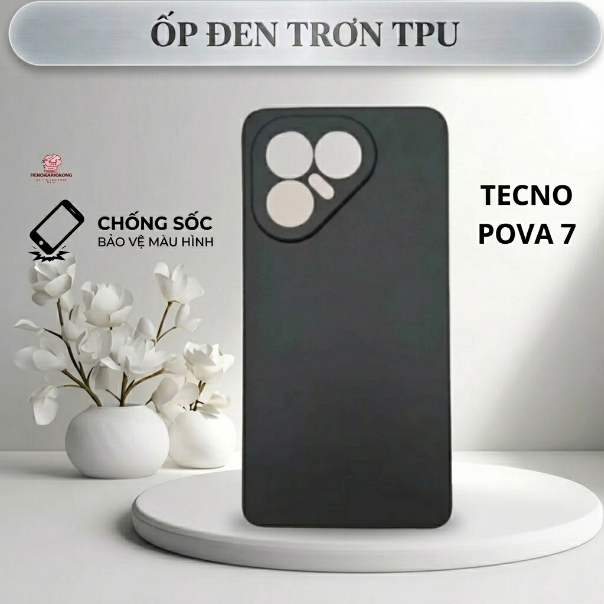 Ốp lưng Tecno Pova 7 Hekon trơn màu đen | Ốp điện thoại Techno dẻo bảo vệ camera đt toàn diện