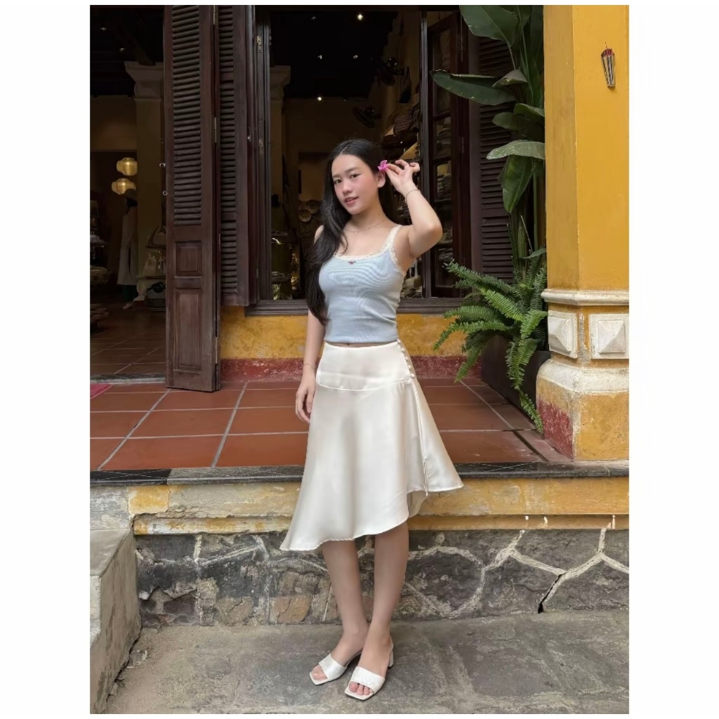 Chân váy lụa cạp trễ dáng vạt chéo, chân váy lụa dáng lửng_CV002