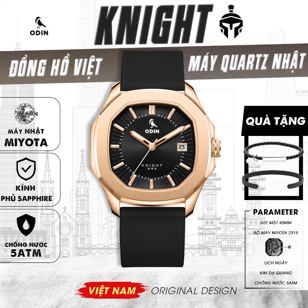 Đồng hồ Nam ODIN Knight V1 Rose Gold-Chính hãng Thiết kế Việt Nam máy Nhật Miyota-Chống nước 5ATM-Tặ