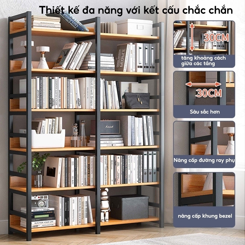 Bali Kệ Sách Kệ Để Đồ Nhiều Tầng Khung Sắt MDF Có Rào Chắn Cho Phòng Khách Văn Phòng | BigBuy360 - bigbuy360.vn