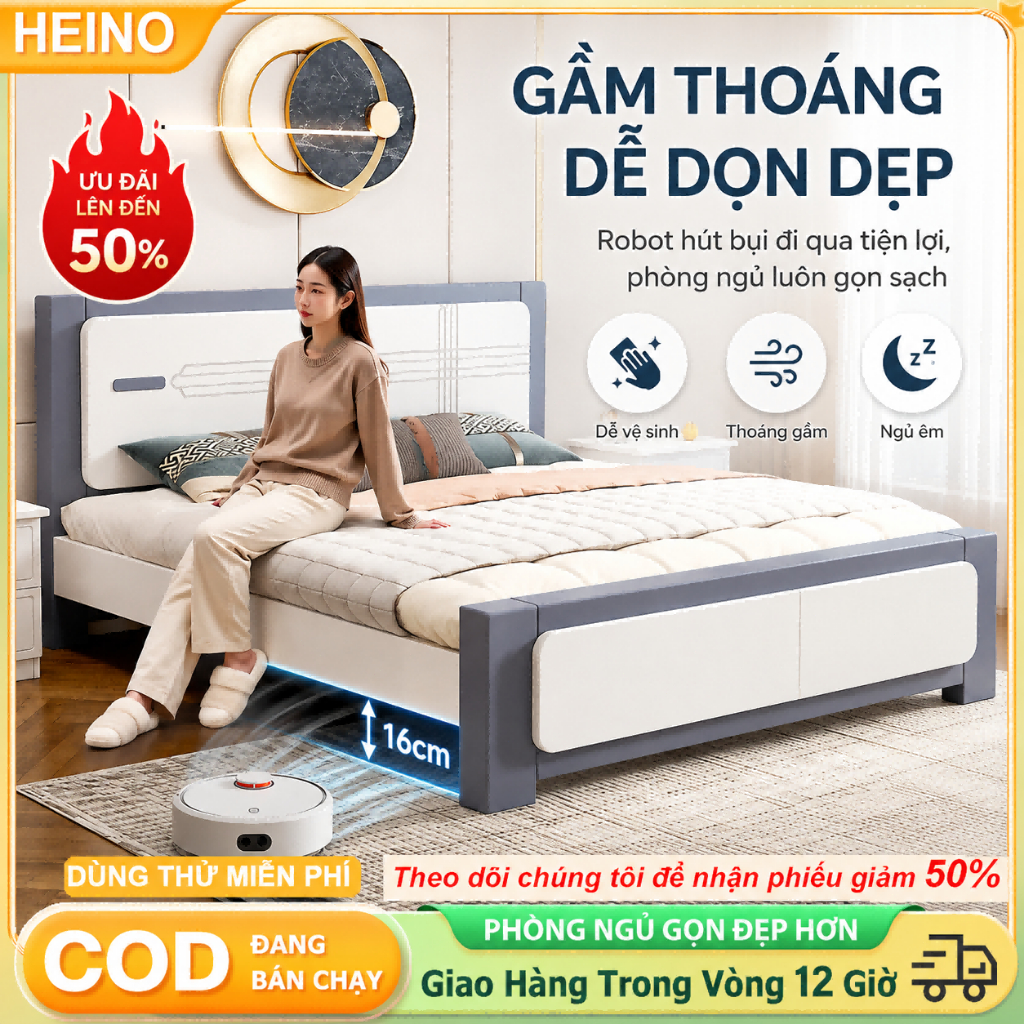HEINO Giường Đôi Khung Gỗ Thông 1m5x2m 1m8x2m Có Đầu Giường Cao 90cm Màu Xám Xanh