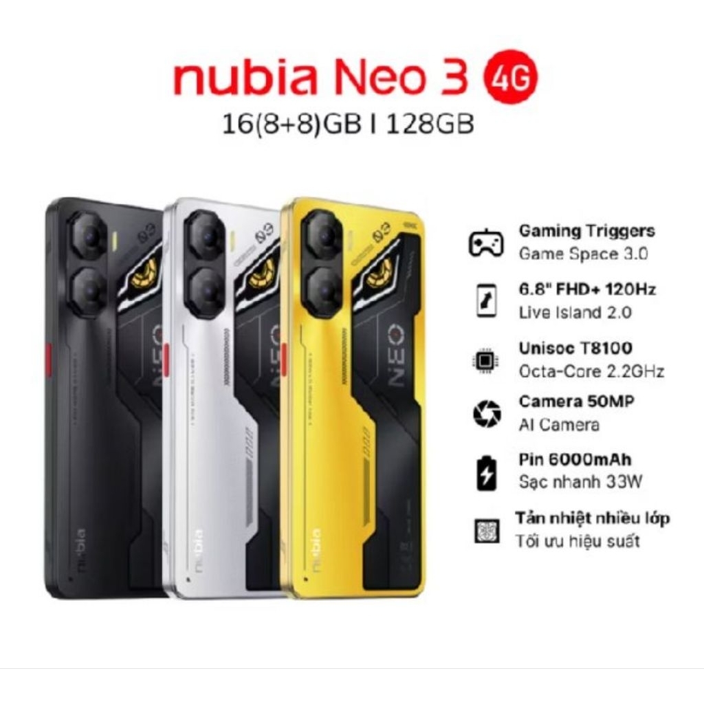 Điện thoại Gaming Nubia Neo 3 4G 16(8+8)GB/128GB I Trigger Gaming I 6.8"120Hz - Hàng Chính Hãng