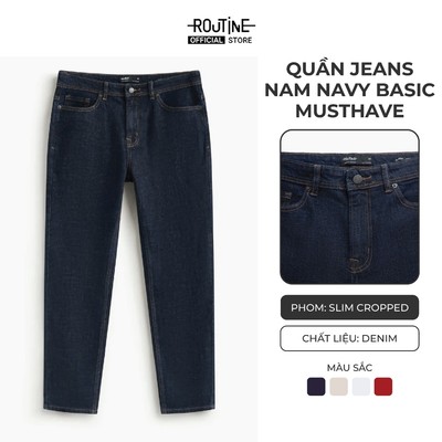 [🔥HOT] Quần Jeans Nam Trơn Xanh Navy Form Slim Cropped - Routine 10S25DPA105C